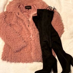 Fashion Nova Pink Fleece/ Teddy Coat
